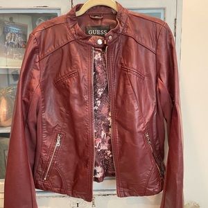 Burgundy Guess Leather Jacket